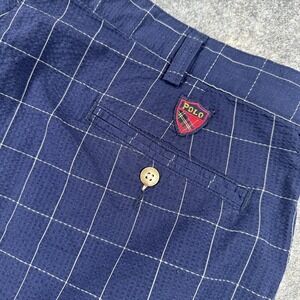 Polo Golf Shorts Mens 34 (Fits 32) Blue Windowpane Plaid Seersucker USA Preppy
